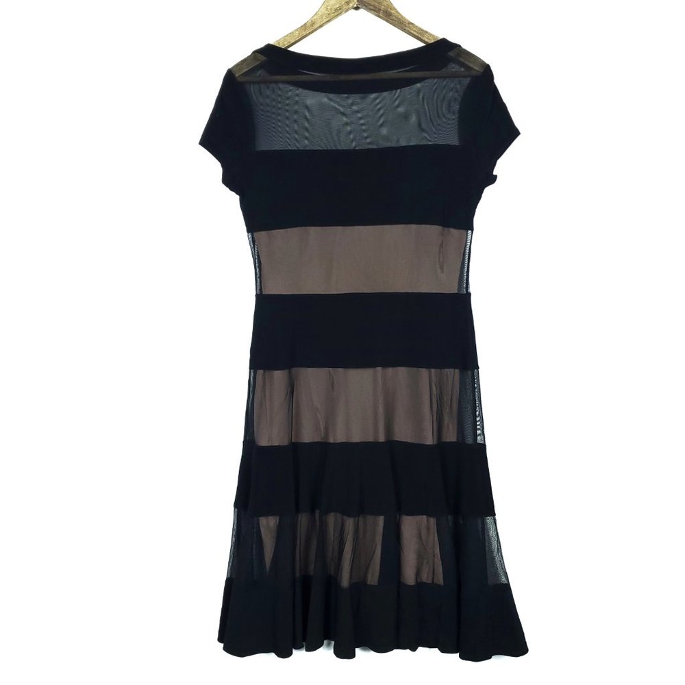 Joseph Ribkoff Black Tan Sheer Stripe Luxury Dress - Picture 4 of 9